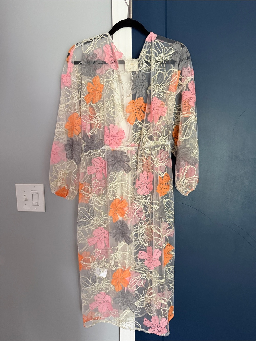 Maeve Anthropologie Sheer Floral Midi Dress Duster Floral S M L one size - Picture 4 of 6